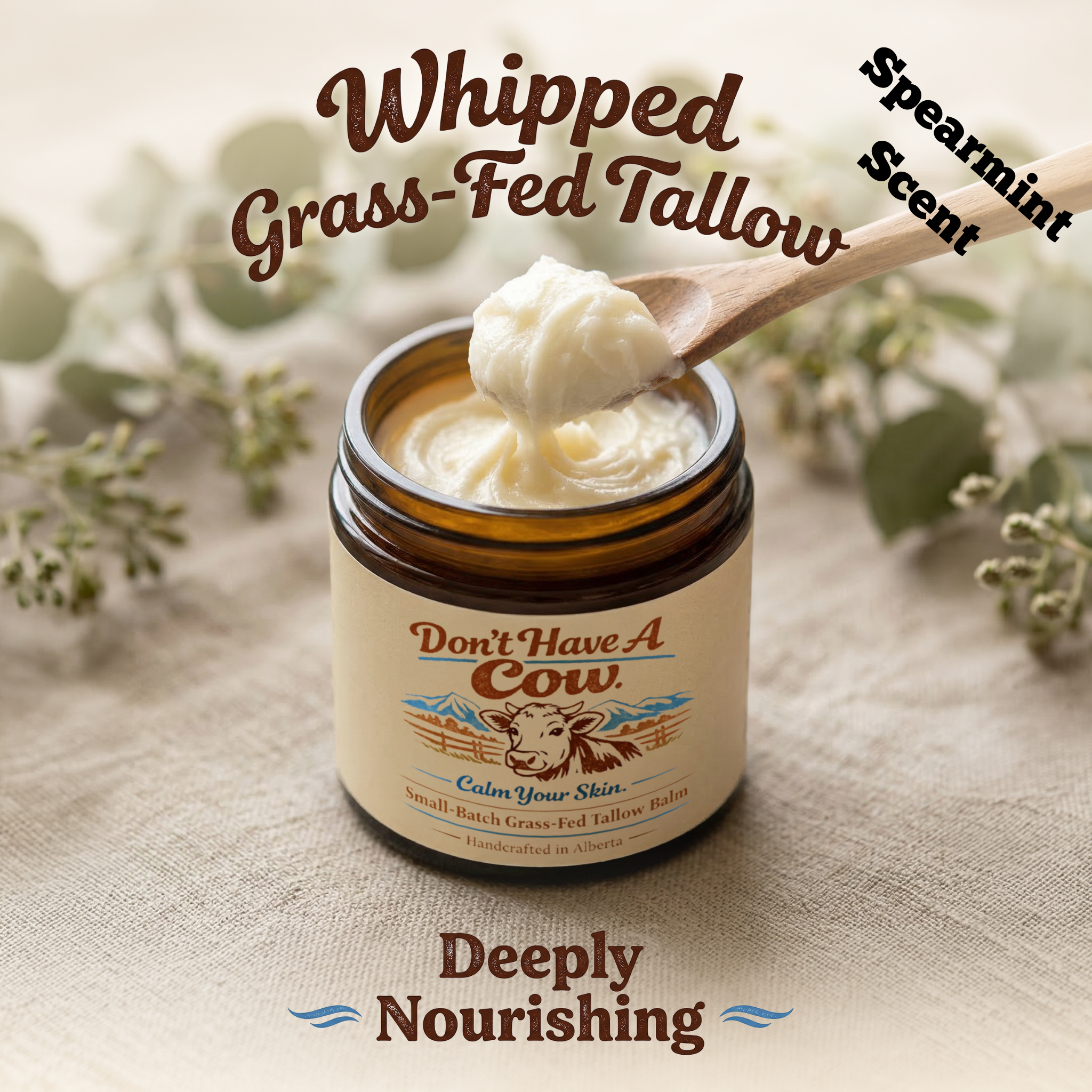 Spearmint Scented-Don't Have A Cow Tallow FACE AND BODY Balm -118mL/4oz Natural Skin Moisturizer