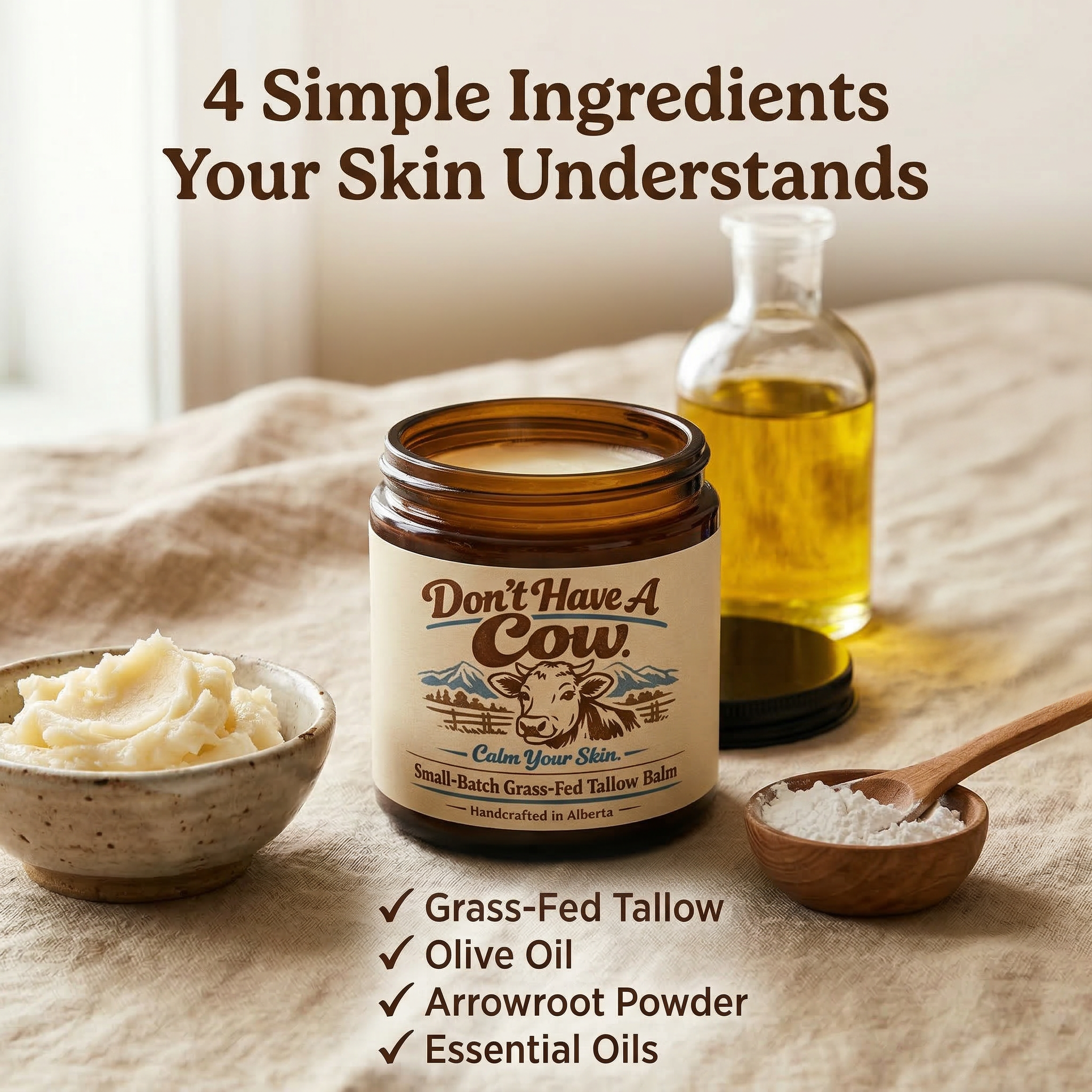 Lemongrass Scent-Don't Have A Cow Tallow FACE AND BODY Balm -118mL/4oz Natural Skin Moisturizer