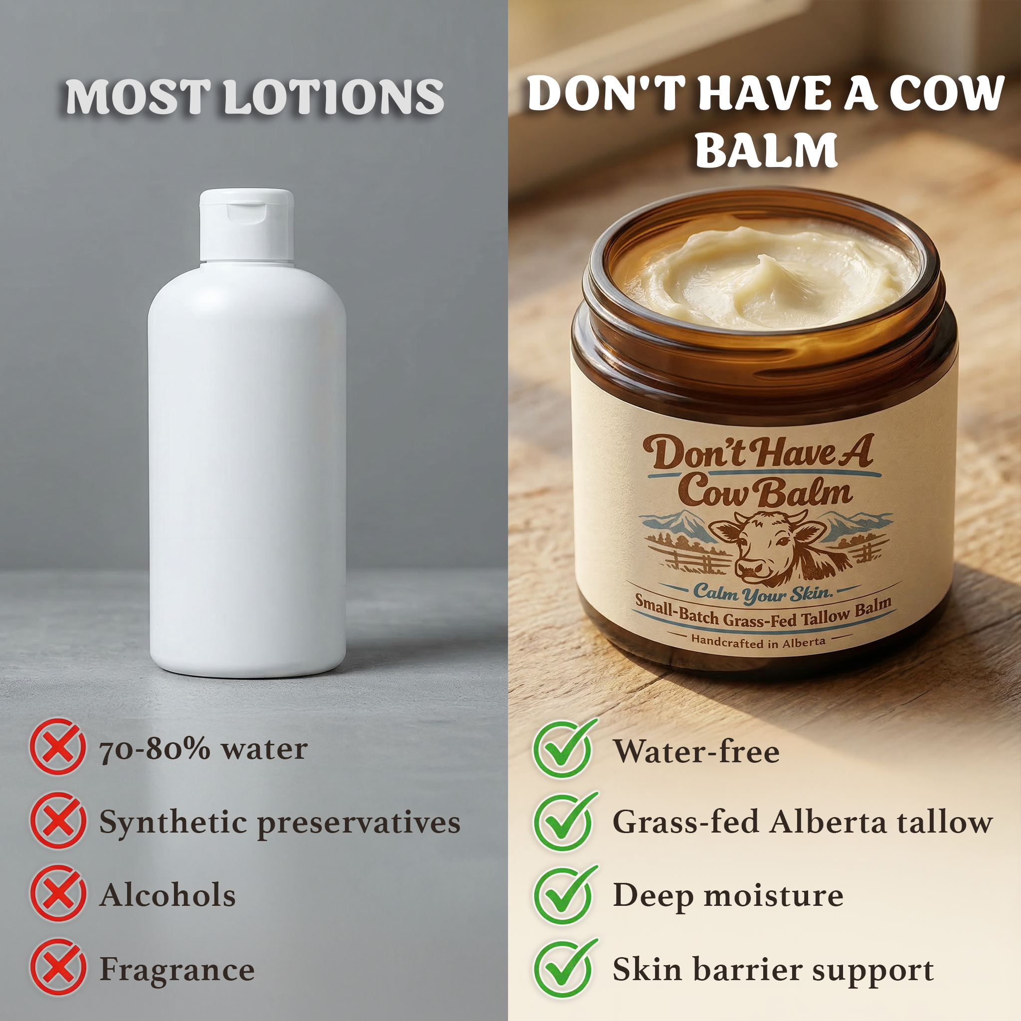 Unscented-Don't Have A Cow Tallow FACE AND BODY Balm -118mL/4oz Natural Skin Moisturizer