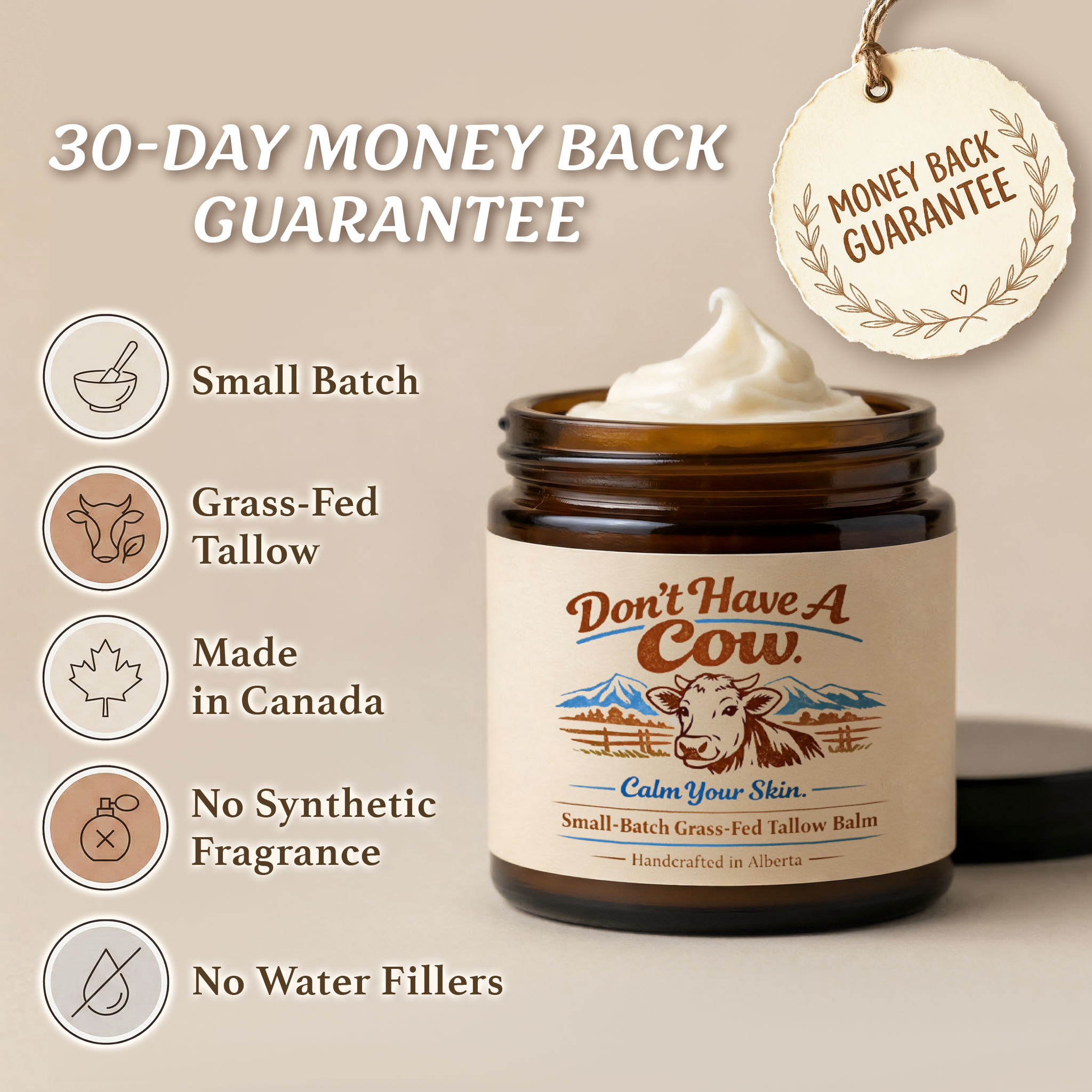 Unscented-Don't Have A Cow Tallow FACE AND BODY Balm -118mL/4oz Natural Skin Moisturizer